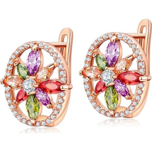YJGS Colorful Zircon Rose Gold Flower Hoop Earrings Exquisite Fashion Joyeria Fina Para Mujer Kolczykiślubne Dangle Earring