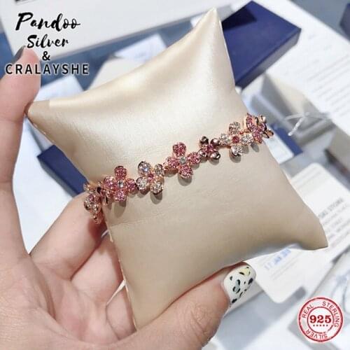 Women Trend Bangle S925 Sterling Silver Jewelry 1:1 Original Copy,ELDERFlower Pink Flower Bracelet Female Gift With Logo