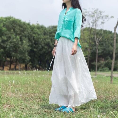 Women Loose Solid Color Ramie Tops Blouse Ladies Vintage Ramie Shirt 2021 Female Retro Summer Ramie Blouse