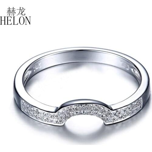 HELON Solid 14k White Gold Pave 0.2ct Genuine Natural Diamonds Engagement Ring Women Wedding Trendy Elegant Jewelry Gift