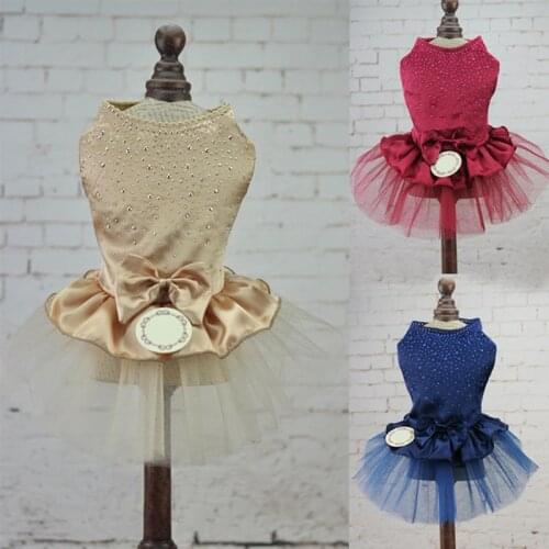 Pet Tutu Dress Lovely Rhinestone Lace Bowknot Pet Princess Dress Dog Tutu Dress