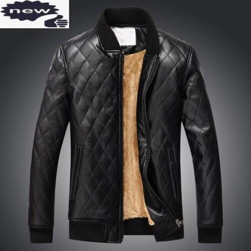 Winter Mens Fur Lining Warm Pu Leather Jackets Stand Collar Classic Thick Overcoat For Man European Size Vintage Outwear Coats