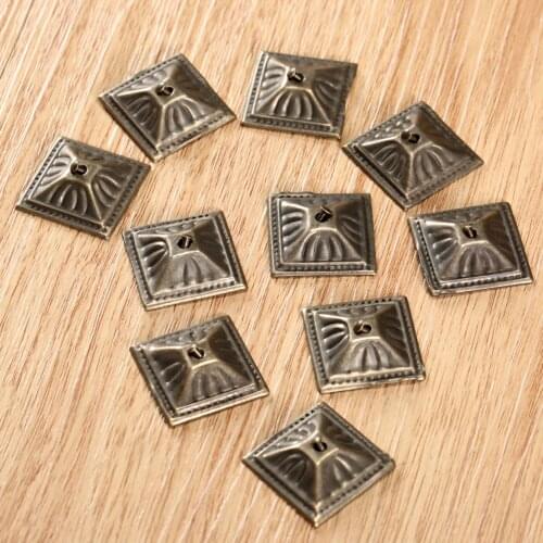 10Pcs 21x21mm Vintage Square Upholstery Nails Square Nailhead Decorative Tack Stud Jewelry Wooden Box Furniture Pushpin Doornail