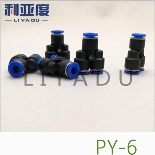 10PCS /lot PY-6 Pneumatic connector PY plastic Y type three plug in quick joint PY6