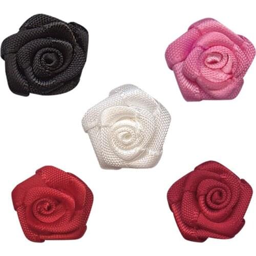 200pcs/Bag Top Quality Handmade 15mm Satin Ribbon Rose for Baby Girls Hair Centerpiece Dress Wedding Home Gift Box Decorations