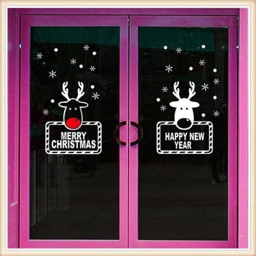 2021 Cartoon Fawn Christmas Wall Stickers Shopping Mall Window Christmas Decorations Holiday Posters Home Decor