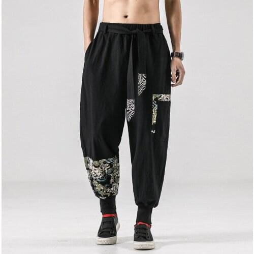 #2552 Spring Summer Thin Cotton Linen Pencil Harem Pants Men With Belt Casual Vintage Trousers Men Side Pockets Loose Plus Size