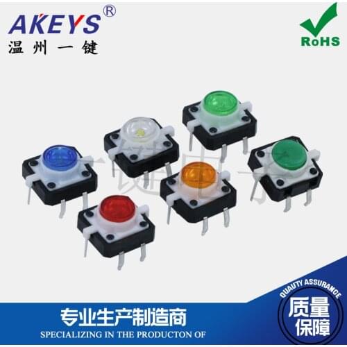 20PCS TS-G010 12*12 Momentary LED push button switch 6 pin DIP type vertical with column green top red top