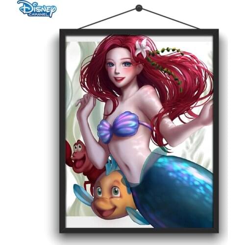 Disney 5D DIY Diamond Painting The Little Mermaid and Princess Aisha Illustration Round Diamond Embroidery Craftsman Decoration