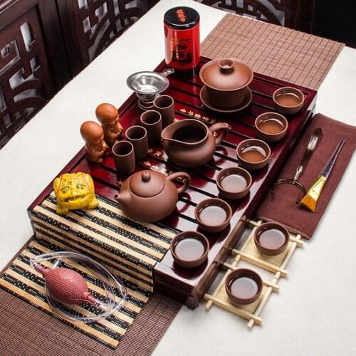 Tea set yixing kung fu tea set solid wood tea tray teapot ceramic tea sets high quality cup