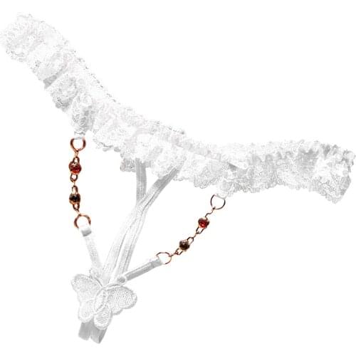 Women Lace Open Crotch Panties Sexy Bandage Bead String Crotchless Briefs Thong Female Lingerie Transparent Underwear Underpants