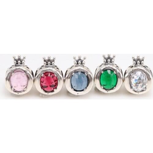Fit Original Charms Transparent Shining Crown O Necklace Blue Glittering Crown Charms For DIY Bracelet Jewelry