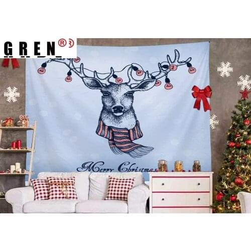 GREN Tapestry Deer Christmas Wall Rugs Wall Hanging Fabric Mural Background Cloth Towel Beach Fabric Blanket Living Home Decor