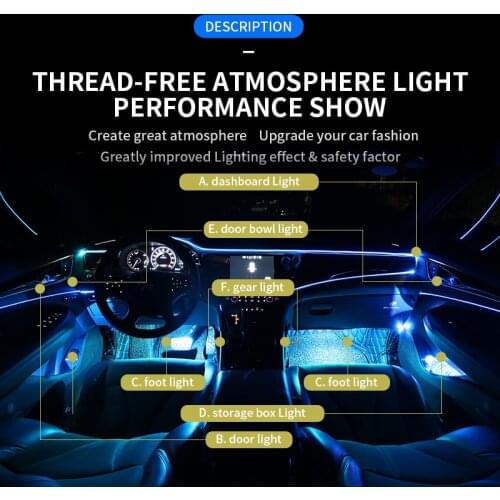 HOLYWOOT Car Interior Ambient Light Bluetooth App Music Foot Light Dashboard Atmosphere Lamp Neon Optical Fiber Strip