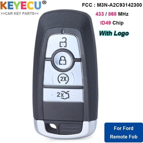 KEYECU 433 / 868MHz 164-R8150 for Ford Edge Explorer Fusion Mustang 2017-2020 Smart Remote Key Fob 4 Button M3N-A2C93142300