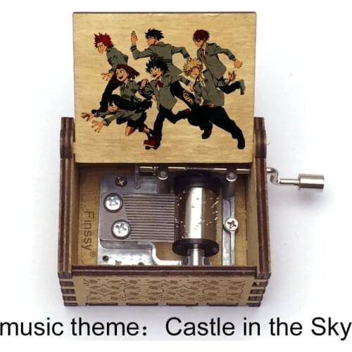 My hero Academia Midoriya Bakugou Todoroki Shouto Print Castle in The Sky Song Theme Hand Music Box Wood Anime Fans Gifts Craft
