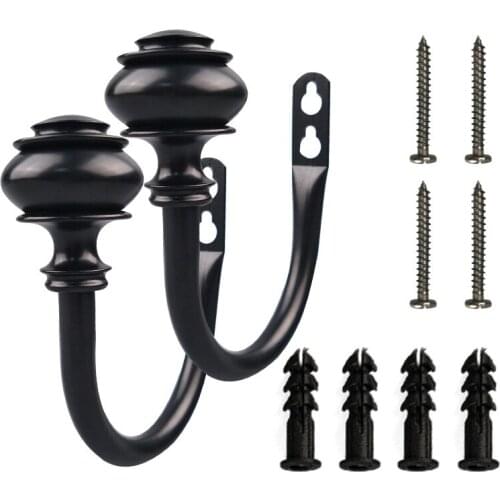 Set of 2 Metal Curtain Holdbacks, Decorative Curtain Drapery Holdback, Hook Wall Mounted Drapery Tiebacks with Screws