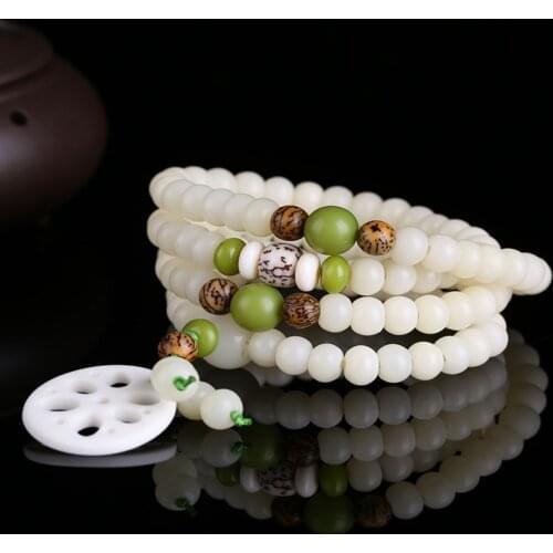 Natural Materials Bodhi Women Gift Men Natural and Smooth Handwork 108 Buddhist Beads White Bodhi Bracelet (lotus Root)