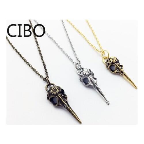 2019 New Punk Metal Crow Skull Pendant Necklace For Men Women Halloween Style Ancient Copper & Silver Color Fashion Jewelry