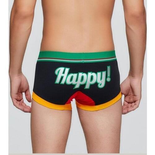New mens cotton boxers underwear comfortable Happy letter print mens underwear low-waist boxer
