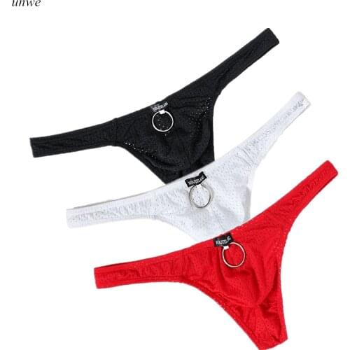 Sexy U Convex Pouch Low Waist Sexy Thong Men Bikini Underwear Hung Ring Mesh G-String Lenceria Masculina