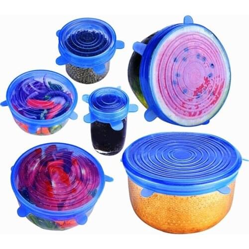 Silicone Stretch Lids, Reusable Silicone Lid Bowl Covers 6pcs for food with Improved Grip Sealer Platinum Food Grade Silicone