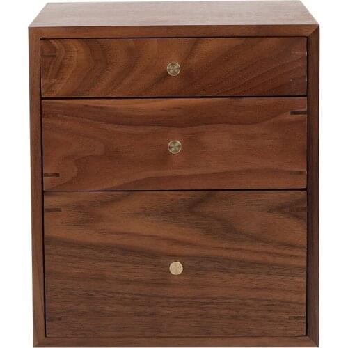 TT Black Walnut Three-Layer Small Chest of Drawer Desktop Multi-Drawer Storage Box Jewelry Box Stationery