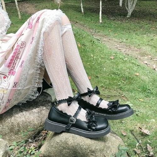 Lolita lace shoes low heel uniform small leather shoes round head loli girl Bowknot Princess Kawaii Girl Women Shoes cos Lolita