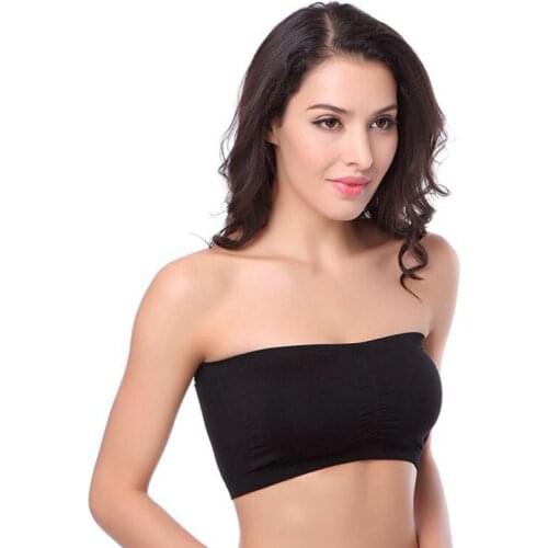 Women crop tops sexy cami tube bra top camisole tank seamless elastic with removable bra pads plus size black white