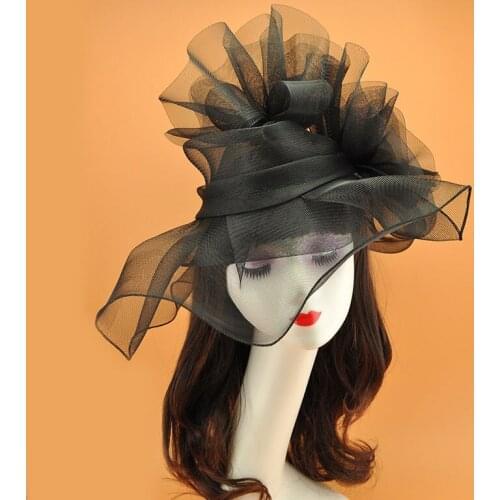 Large Mesh Net Fascinator Headwear For Women Handmade Black Flower Gauze Hair Accessories Evening Party Cocktail Show Headwear