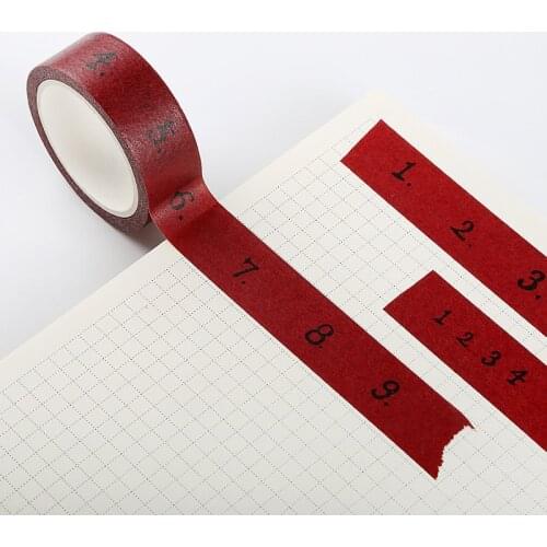 1.5cm Arabic Script Numbers Washi Tape Red Black Color Scrapbooking DIY Sticker Hobby Decoration Stationery Crafts Supplier