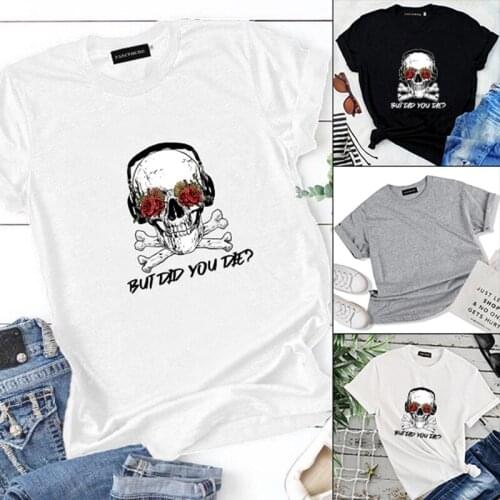 Funny Female T-shirt Skull Pattern 3 Colors 6 Sizes Summer Girls Ladies Casual Cloth New 1pc