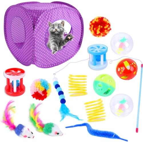 15pcs Cat Toy Set Cat Tent Funny Cat Stick Mouse Ball Bells Cats Pet Playing Toy Interactive Toy Pet Products Pet House