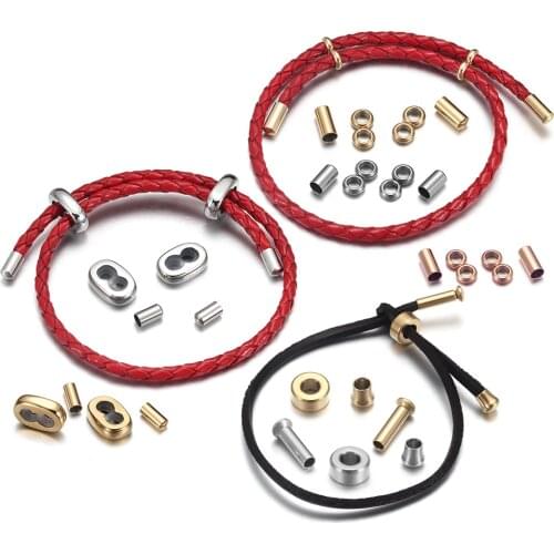 2Sets Stainless Steel 18K Gold Fastener Clasp End Cap Spacer Beads for Adjustable Bracelet Milan Rope Jewelry Making Accessories