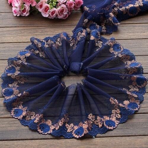 2 Yards Lace Trim Exquisite Deep Blue Flowers Embroidered Tulle Lace 9 Inches Wide High Quality