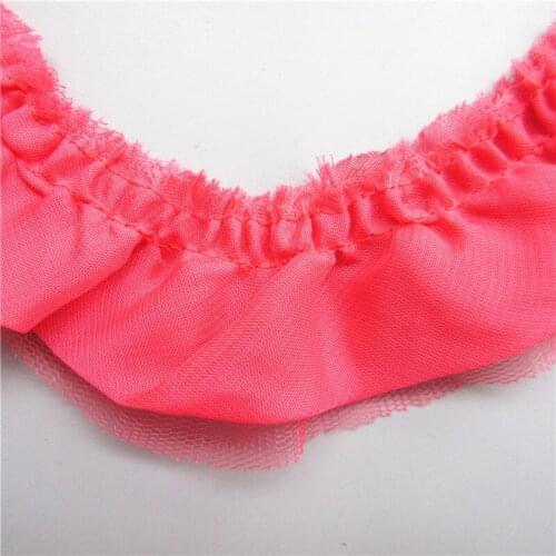 2yards/Lot Red Chiffon Net Pleated Lace Trim Collar Applique Ribbon Sewing Craft Clothes Dress DIY Accessories Decor 5cm Wide