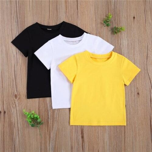 2021 Casual Summer Kids Baby Girls Boys T Shirts Tops Solid Color Short Sleeve Pullover Solid Causal Tops 1-5Y