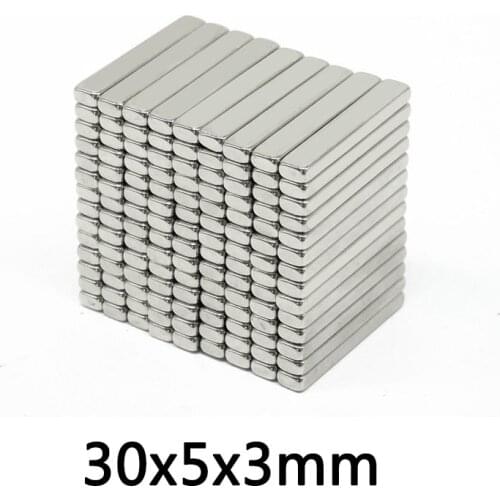 30/50/100pcs Thin Quadrate Permanent Magnets Thickness 3mm Neodymium Magnet N35 NdFeB 30x5x3 mm Strong Magnetic Magnets 30*5*3mm