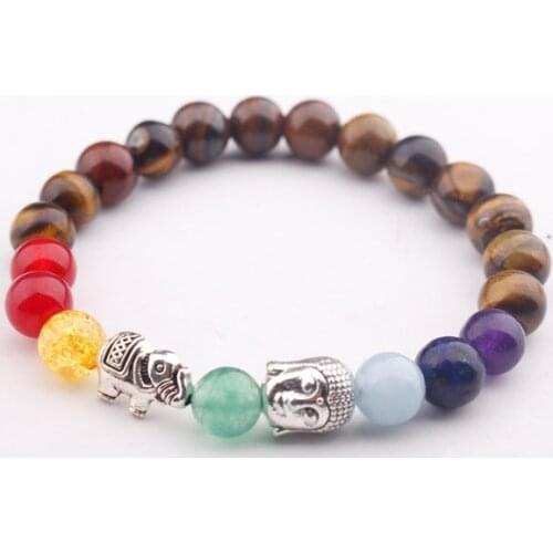 8mm tiger eye multicolor Agate Onyx Chakra Healing Reiki Buddha Yoga Bracelet elastic adjustable Volcanic Stone Bangles khj5