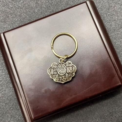 Antique Solid Brass Safety lock Miniature Figurines Retro Copper Animal Tea Pet Desktop Ornament Decor Crafts Keychain Pendants
