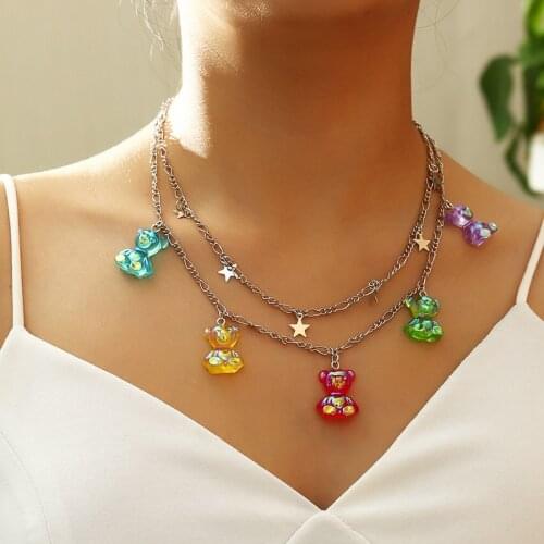 Fine Cute Star Chain Creative Mini Gummy Jelly Bear Necklaces For Women Candy Minimalist Girls Bright Necklace Fashion Jewelry