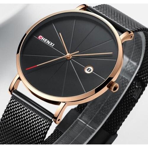 CHENXI Watches Top Brand Luxury Business Casual Men Watches Black Mesh Band Watch Mens Watches Quartz horloge man horloge mannen