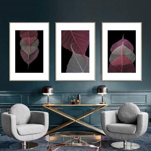 Black Scandinavian Abstract Transparent Leaves Canvas Paintings Leaf Poster Print Wall Art Pictures for Living Room Home Decor