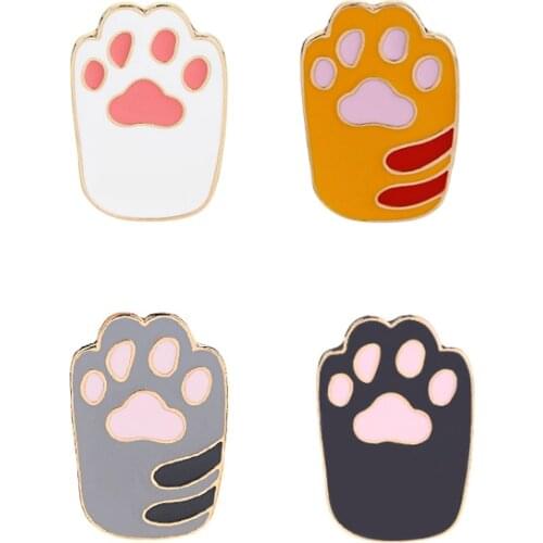 Enamel cat prints pins brooches small tiger pin pet lover brooches black Pink feet pin badge Button brooches new gothic broche