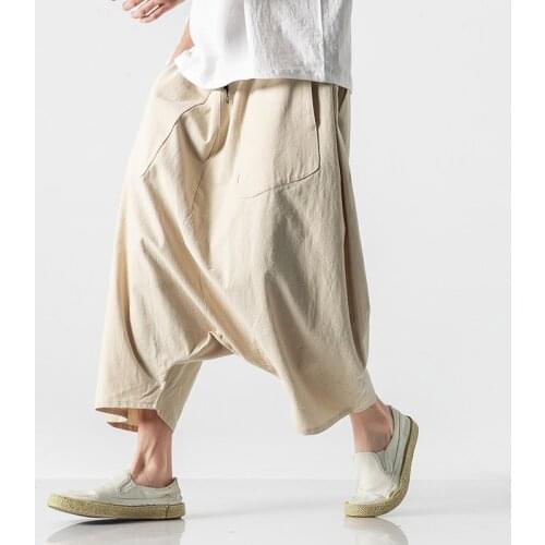 Cotton Linen Harem Pants Men 2020 Summer Sweatpants Mens Joggers Casual Cross-pants Chinese Style Trousers