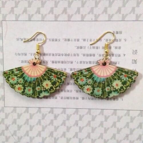 Colorful Fan Drop Earring Printing Flower Wood Earrings Women Drop Earrings Fashion Jewelry Eardrop Personality Hoop Earrings