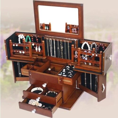 Creative Multilayer Solid Wood Jewelry Box Household Retro-european Princess High-grade Earrings Jewelry Receiving Box with Larg