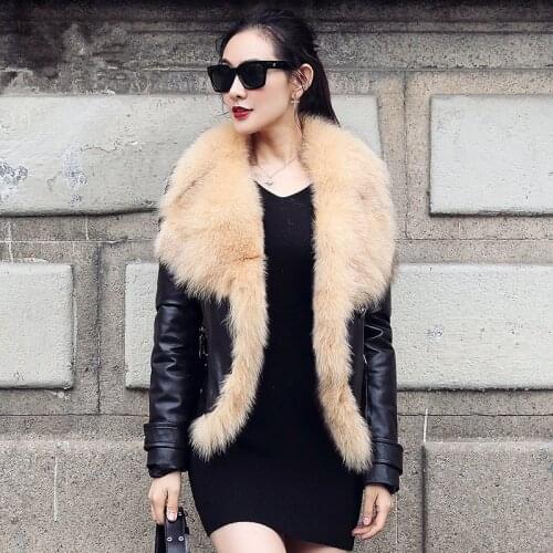 Jacket Leather Winter Coat Women Real Fox Fur Collar Warm Down Jacket Women Genuine Sheepskin Coat Chaqueta Mujer MY4451