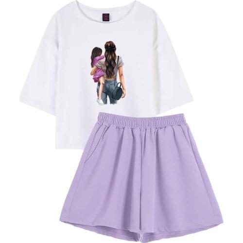 Summer Short Sleeve Parent Child Pijamas Women Cotton Casual Outfit Sets for Women Two Piece Set Female Korean Pants Suits