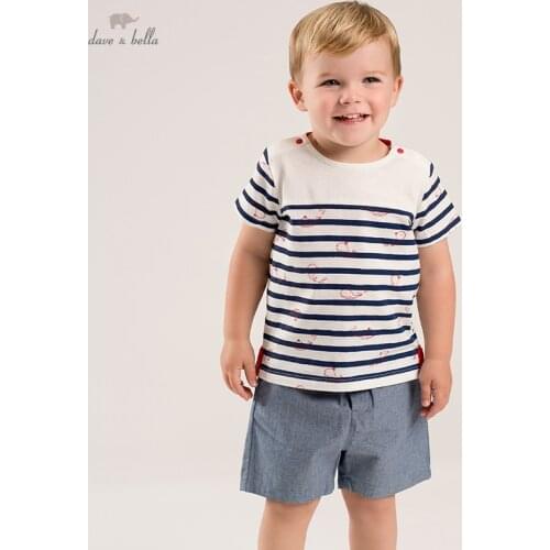 DB16903 dave bella baby boys summer casual cartoon striped clothing sets kids boy fashion short sleeve sets children 2 pcs suit